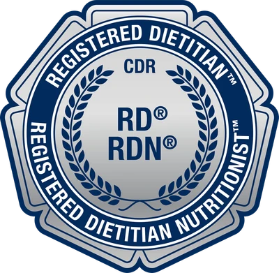 Registered Dietitian Nutritionist (RD, RDN) credential seal from the Commission on Dietetic Registration